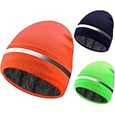 Chicingyou 3 Pcs Waterproof Reflective Stripe Beanies Windproof Fleece Thermal Winter Hats for Men Women High Visible Outdoor