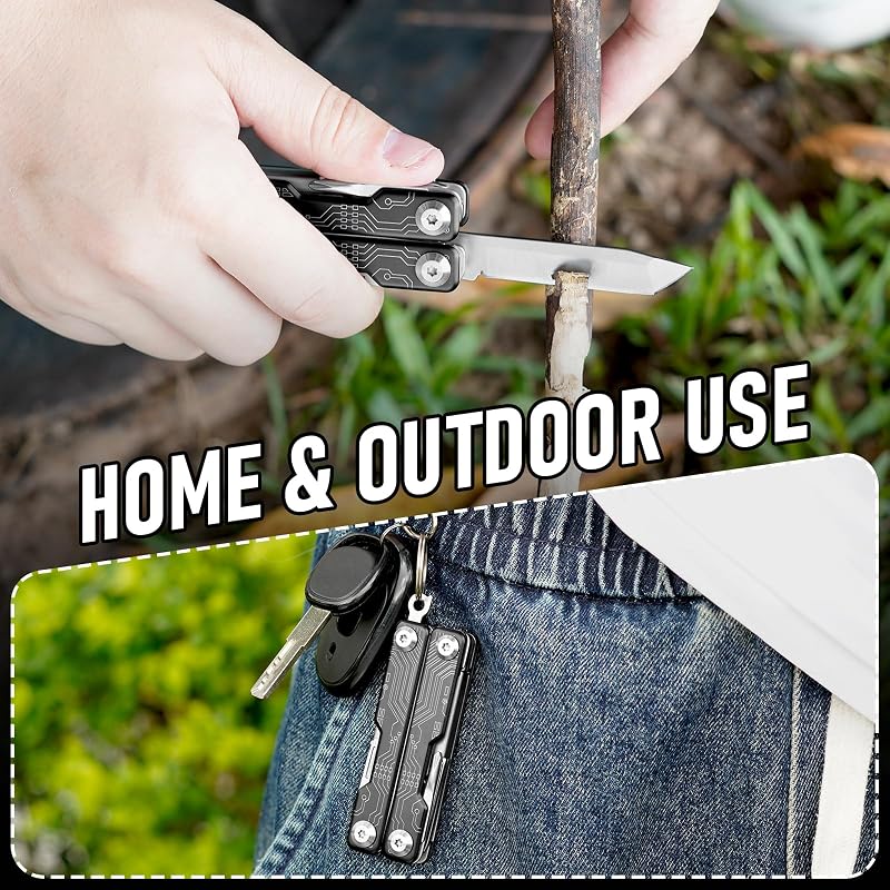 Multitool, EDC Mini Strumento Tascabile, Forbici Multiuso con Rompivetro, Forbici Multifunzione per Emergenze e Uso Quotidiano, Regalo Uomo Compleanno, Gadget, Idee Regali Natale Uomo - Nero