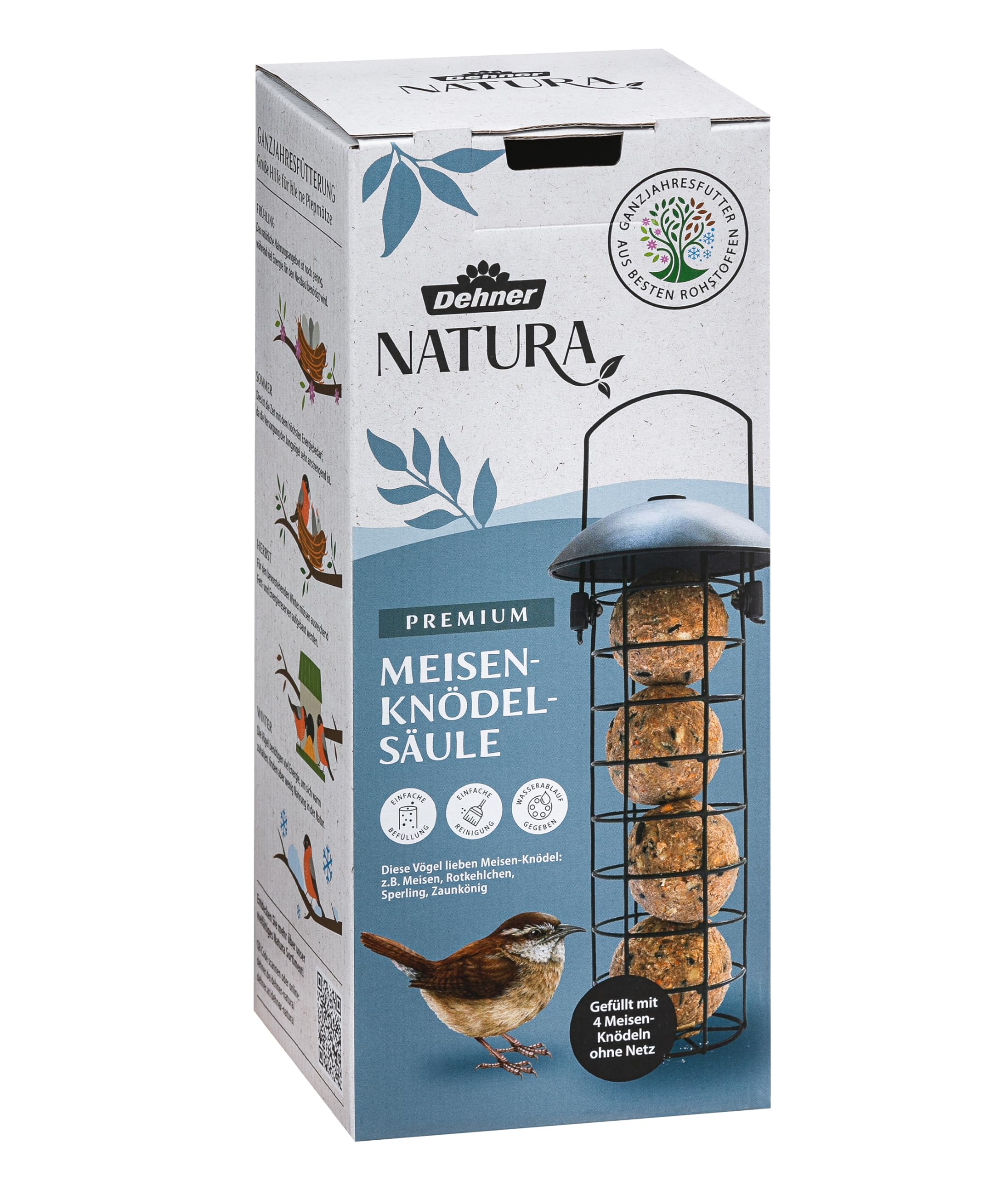 Dehner Natura Wild Bird Feed, Fat Ball Column with 4 Balls, Refillable, Metal, Black