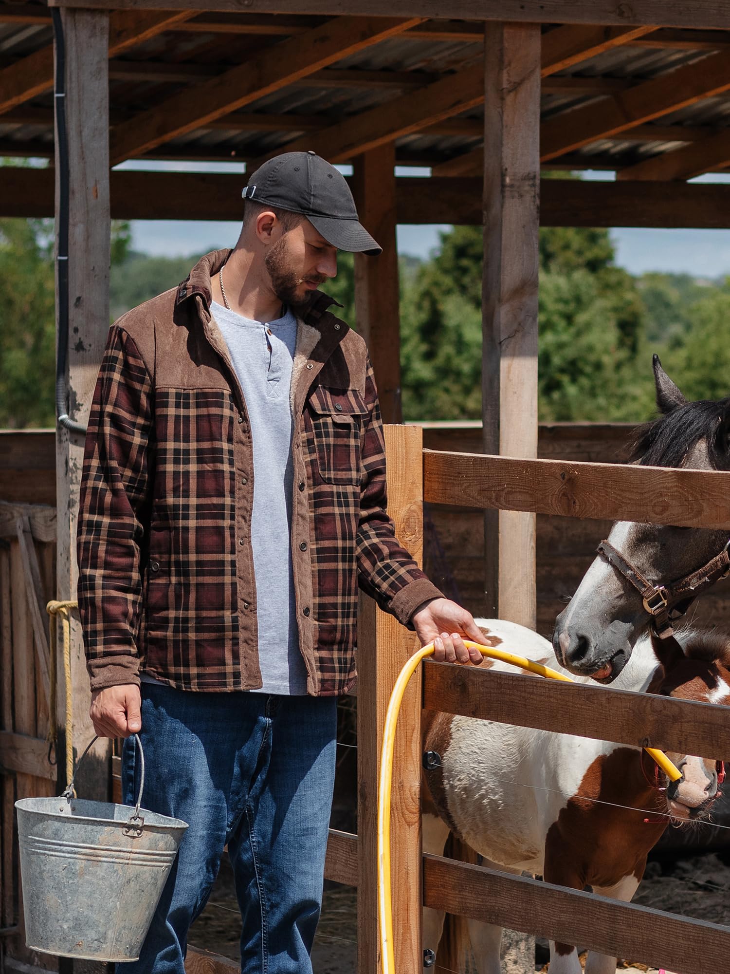 Mr.Stream Men's Outdoor Casual Vintage Long Sleeve Plaid Flannel Button Down Shirt Jacket