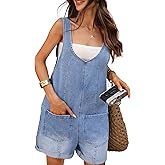 ELLEVEN Women's Summer Denim Overall Shorts Romper – Loose Fit with Large Front Pockets