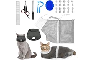 Kritkin 9 Pcs Cat Bathing Bag Set Cat Shower Bag Anti Bite and Scratch for Pet Grooming Washing Brush Comb Muzzle Nail Clipper Nail File Tick Tool(Blue, Gray)