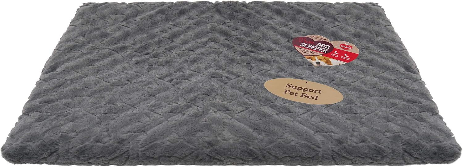 Rosewood Orthopaedic Bone Grey Plush Dog Mattress, Small, 22” x 15”, 39 x 57 x 6 cm (L x W x H)