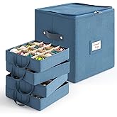 Hearth &amp; Harbor Christmas Ornament Storage Box With 4 Inner Tray Dividers - Non-Woven Ornament Storage Container For 64 Holiday Ornaments or Decorations