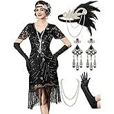 YESSA Flapper Dresses 1920s,Great Gatsby Dresses for Women Fringe Roaring 20s Costumes with 20s Accessories for Harlem Nights
