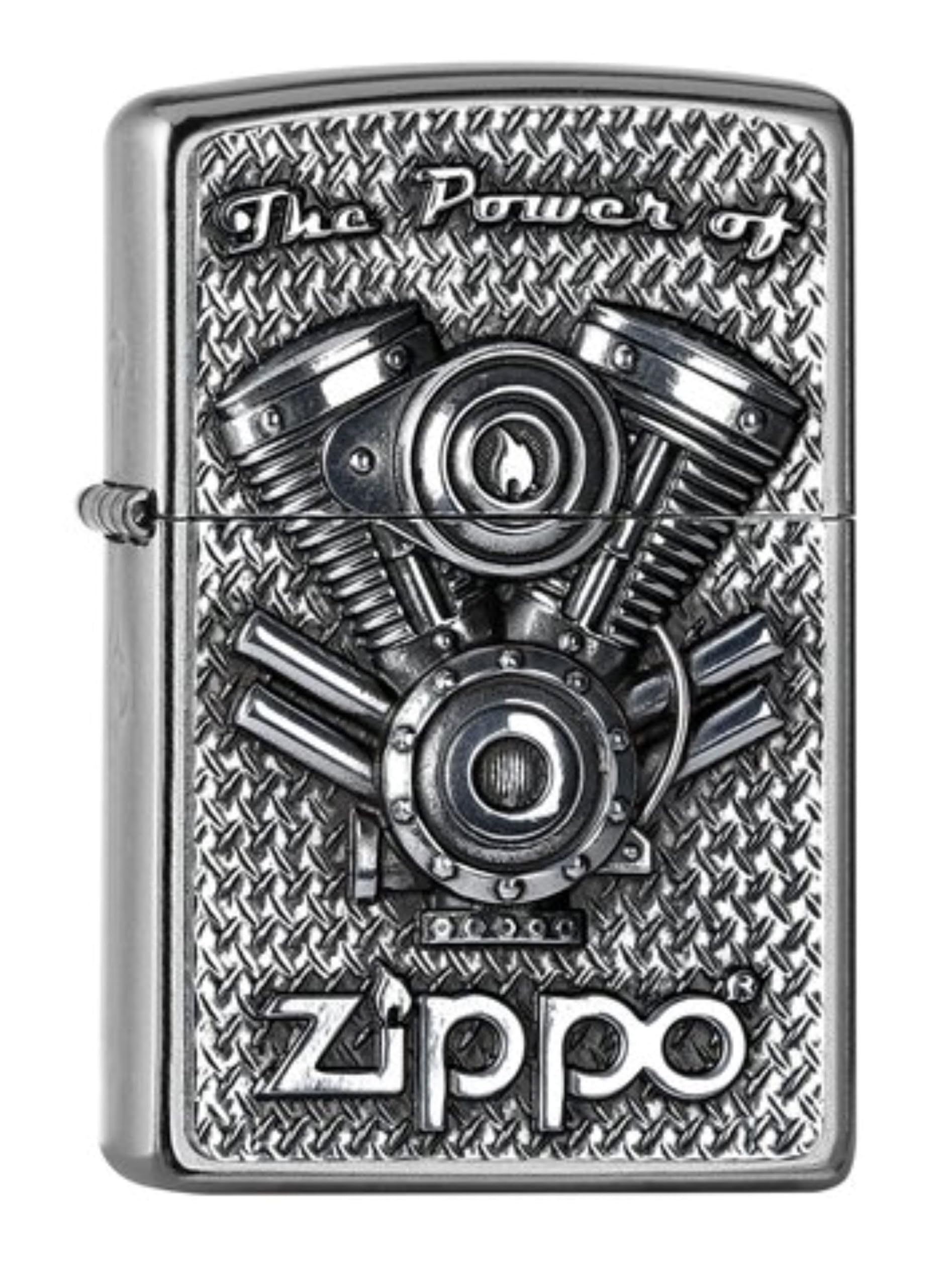 ZIPPO - Street Chrome - V Motor, Emblem - gasoline Windproof lighter, refillable, in gift box