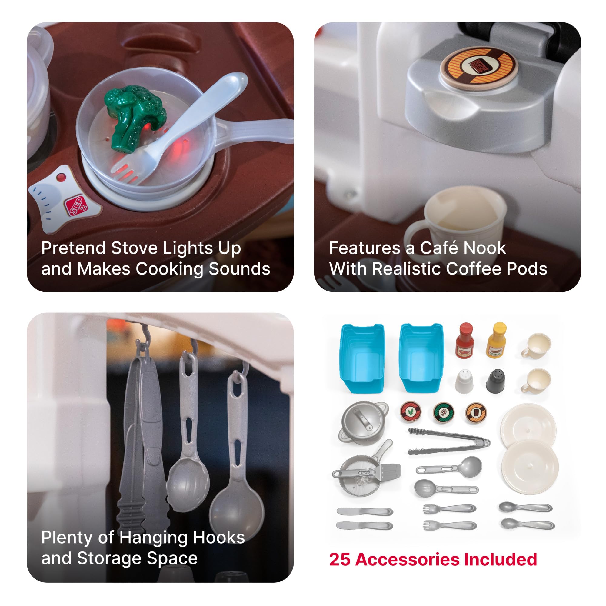 Step2 Fun with Friends Kids Kitchen Playset, Indoor/Outdoor Kitchenette, Interactive Play with Lights and Sounds, Durable Plastic, Includes 25 Piece Toy Accessories, Toddlers 2+ Years Old, Tan