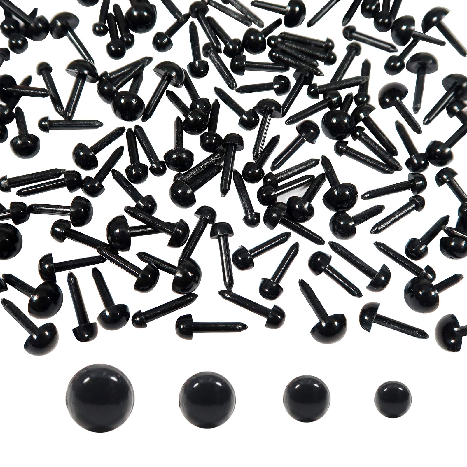 TOAOB 480pcs 3 mm 4 mm 5 mm 6 mm Mini Plush Animal Doll Eyes Plastic Round Black for Puppet DIY Crafts Jewellery