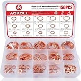 AOKOLL 150Pcs Copper Sealing Washers M22 M20 M18 M16 M14 M12 M10 M8 M6 M5 15 Size Crush Washers Assortment Kit (Copper)