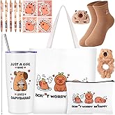THIRDCUP Capybara Gifts, Capybara Stuff with Insulated Tumbler Canvas Bags Socks Keychain Hairband Sticky Notes Pen Christmas Birthday Present for Capybaras Lovers Women Girls