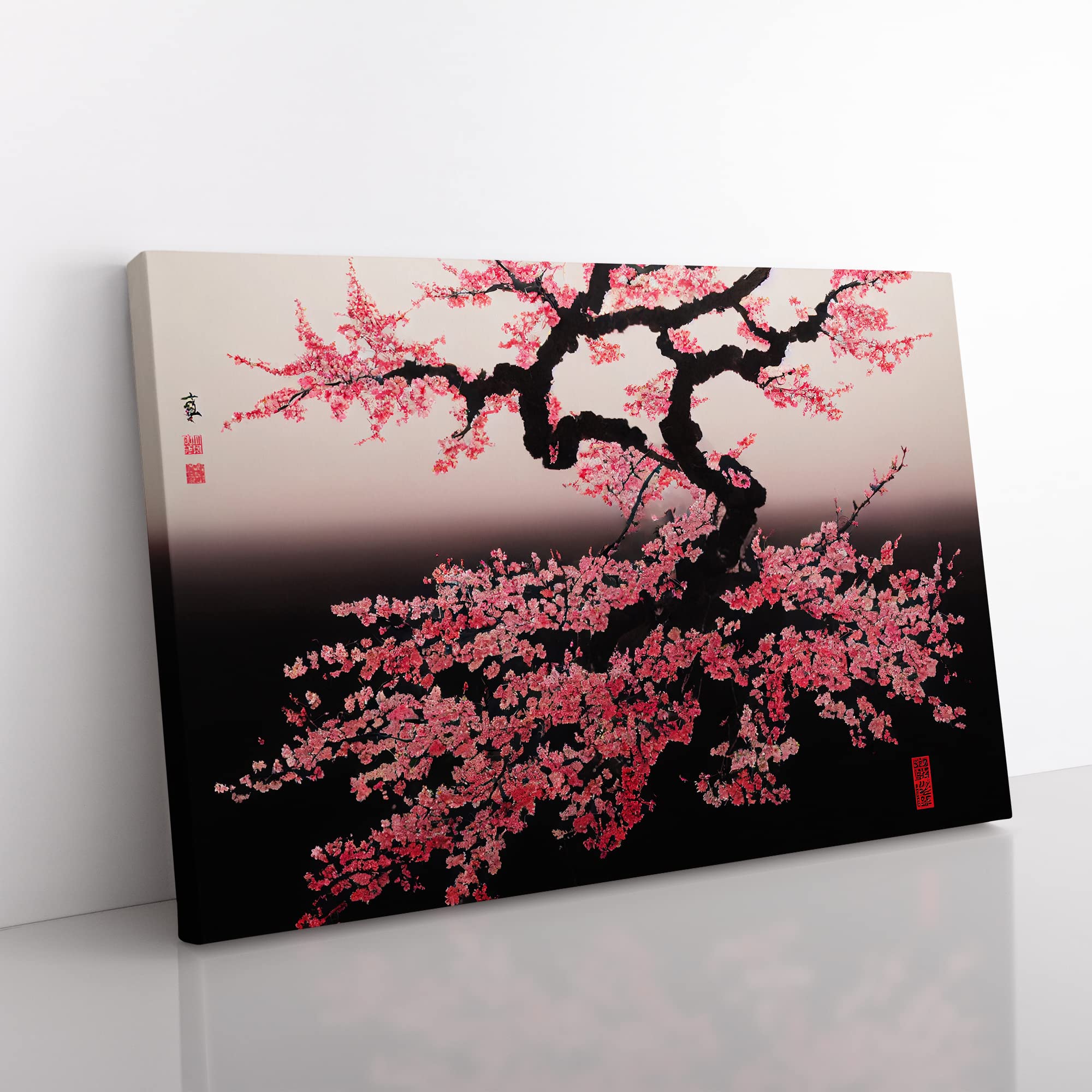 Japanese Cherry Blossom Tree Canvas Wall Art Print Ready to Hang, Framed Picture for Living Room Bedroom Home Office Décor, 50x35 cm (20x14 Inch)