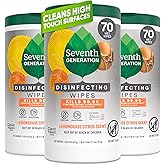 Seventh Generation Disinfecting Wipes, Lemongrass Citrus, 70 Ct, 3-Pack | Disinfecting multi-surface wipes in Lemongrass Citrus scent; 70 wipes per canister, 3-pack for convenient cleaning.