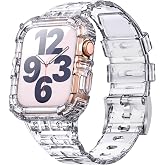 ANCOOL Compatible with Apple Watch Clear Band 45mm 44mm 42mm for Women Men, Crystal Bands with Bumper Case for iWatch Series 