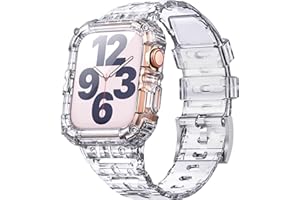 ANCOOL Compatible with Apple Watch Clear Band 45mm 44mm 42mm for Women Men, Crystal Bands with Bumper Case for iWatch Series 9 8 7 SE 6 5 4 3 2 1, Clear