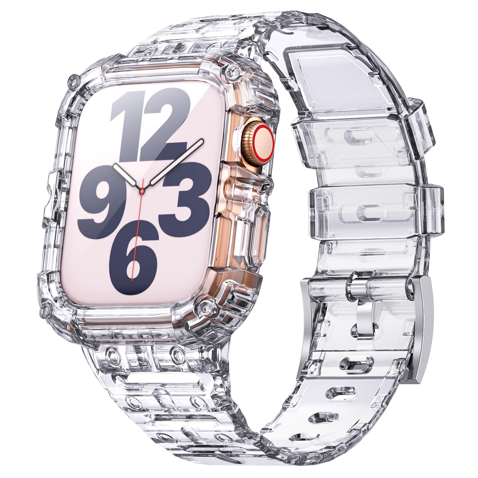 Photo 1 of ANCOOL Compatible with Apple Watch Clear Band 41mm 40mm 38mm for Women Men, Crystal Bands with Bumper Case for iWatch Series 9 8 7 SE 6 5 4 3 2 1, Clear