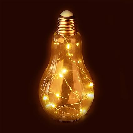 Relaxdays Deko Glühbirne LED, Tischleuchte, batteriebetriebene LED-Deko, Glas-Glühlampe mit Lichterkette, transparent