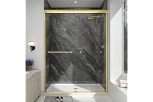 EASYWORC Double Sliding Shower Door, 55"-60"W x 70"H Semi-Frameless Glass Shower Door, 1/4'' (6mm) Clear SGCC Tempered Glass with Explosion-Proof Film and Nano Coating, Brushed Gold