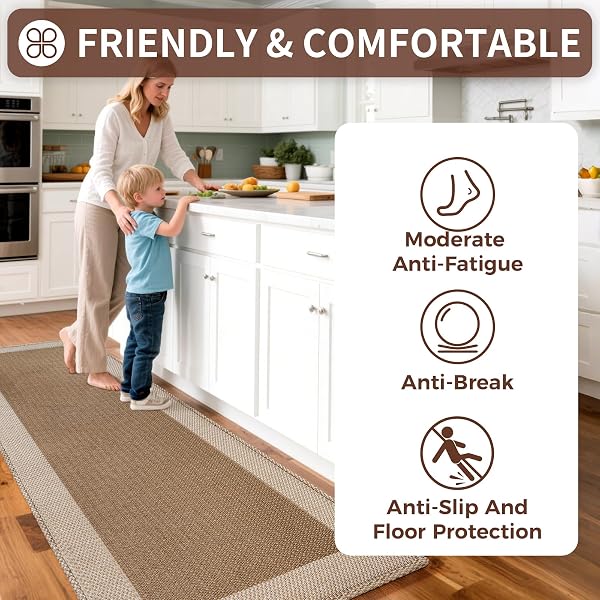 QICAIJIA KITCHEN MATS FOR FLOOR, SUPER ABSORBENT KITCHEN RUGS NON SLIP WASHABLE, SOFT LINEN BRAIDED KITCHEN RUNNER RUG, STANDING MAT KITCHEN SINK MAT, EASY TO CLEAN, BROWN 17X47