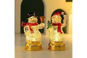 2PCS Christmas Snowman Glitter Lantern, Lighted Water Swirling Holiday Decoration, Snow Globe Style Xmas Ornament Gift