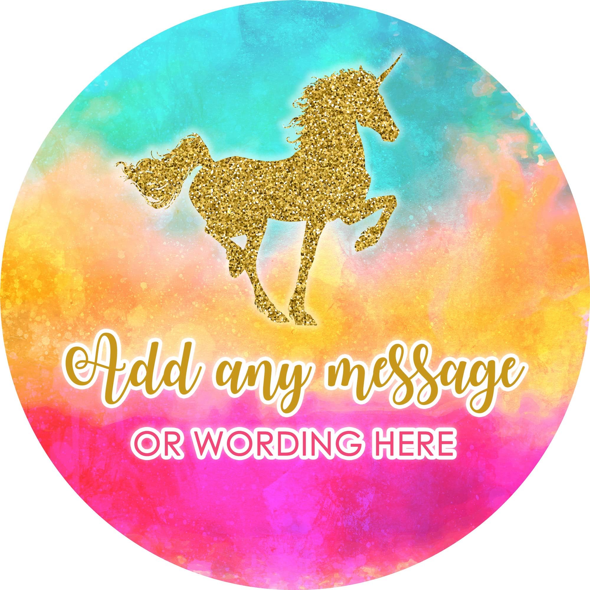Glitter Unicorn Gold, Sticker Labels (24, Stickers 4.5cm Each) Personalised Custom Seals Ideal for Party Bags Sweet Cones Favours Jars Presentations Gift Boxes Bottles Crafts
