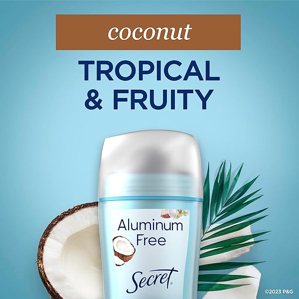 SECRET ALUMINUM FREE DEODORANT FOR WOMEN, 48HR ODOR PROTECTION, NATURALLY DERIVED INGREDIENTS, FREE OF PARABENS DYES TALC & BAKING SODA, PH BALANCED, DRY SOLID, COCONUT SCENT, 2.4 OZ (PACK OF 3)