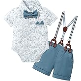 YALLET Baby Boy Clothes Suit Infant Boy Gentleman Outfits Dress Romper Shirt+Bowtie+Suspender Shorts Set