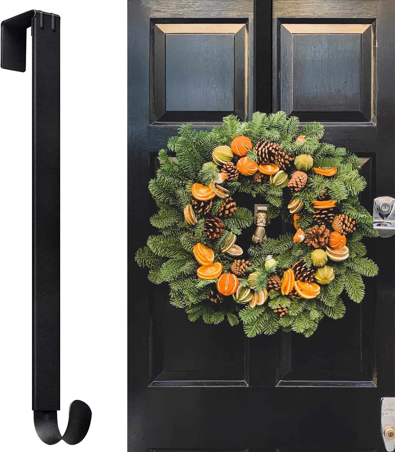 Wreath Hangers - Myfolrena Wreath Hanger Adjustable Door Hanger Wreath Hanger for Front Door 15 to 24inch,Wreath Hook, Hold Up 20lb (Black,1 Pack)