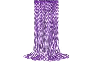 YAXINRUI 24 PCS Purple Mardi Gras Beads, Halloween Beads, 33 Inch Round Beaded Necklace, Costume Necklaces for Mardi Gras, Christmas, Halloween, Party Favors