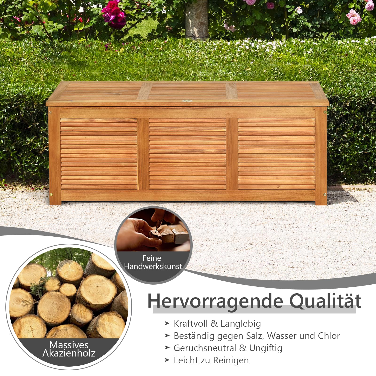 GIANTEX Gartenbox Holz Auflagenbox Gartentruhe Kissenbox Holzbox Garten 5