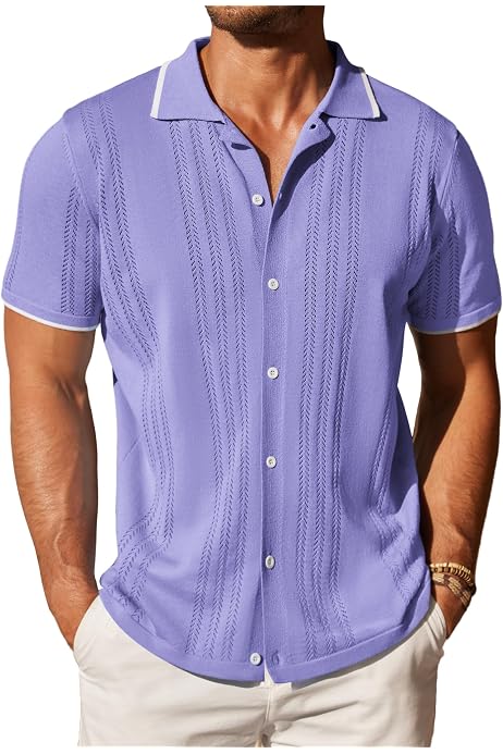JMIERR Men's Cotton Linen Henley Shirt - Short Sleeve Tropical Beach Shirt For Summer