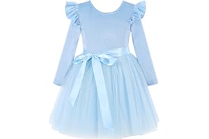 Flofallzique Little Girls Tulle Dress Long Sleeves Ruffle Toddler Velvet Tutu Dress for Special Occasions