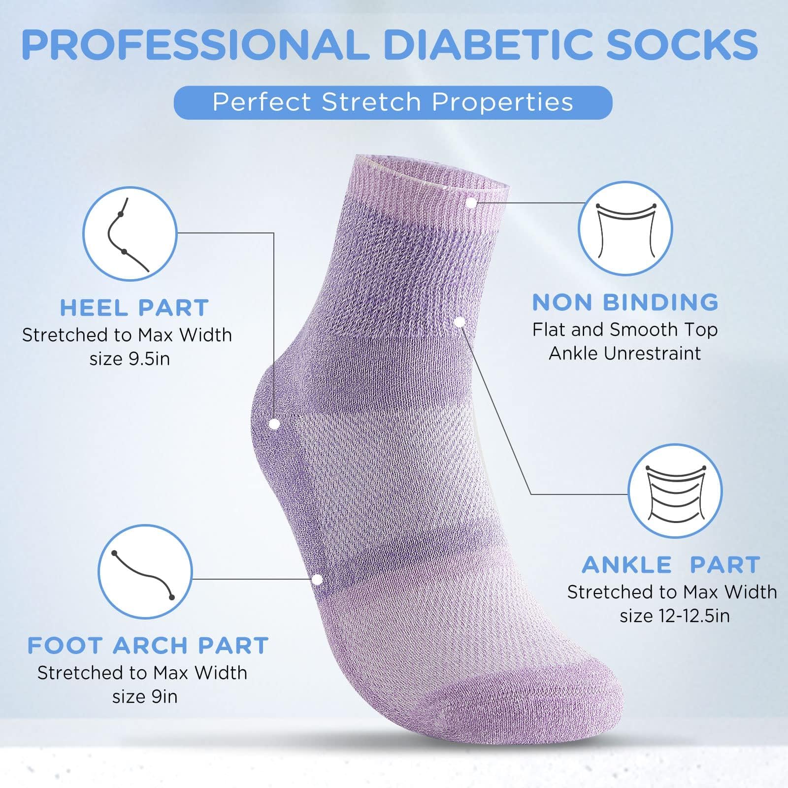 Bulinlulu Bamboo Viscose Diabetic Socks for Women&Men,6 Pairs Non Binding Diabetic Ankle Socks,Wide Socks Size 6-9 9-11