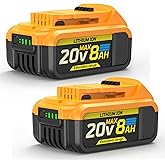 VelgoNyx 8Ah Replacement Compatible for Dewalt 20V Max Battery with High Capacity Batteries Cordless Power Tools 20 Volt DCB201 DCB203 DCB204 DCB205 DCB205c DCB205-2CDCB205-2 DCB206 DCB2108 2 Pack