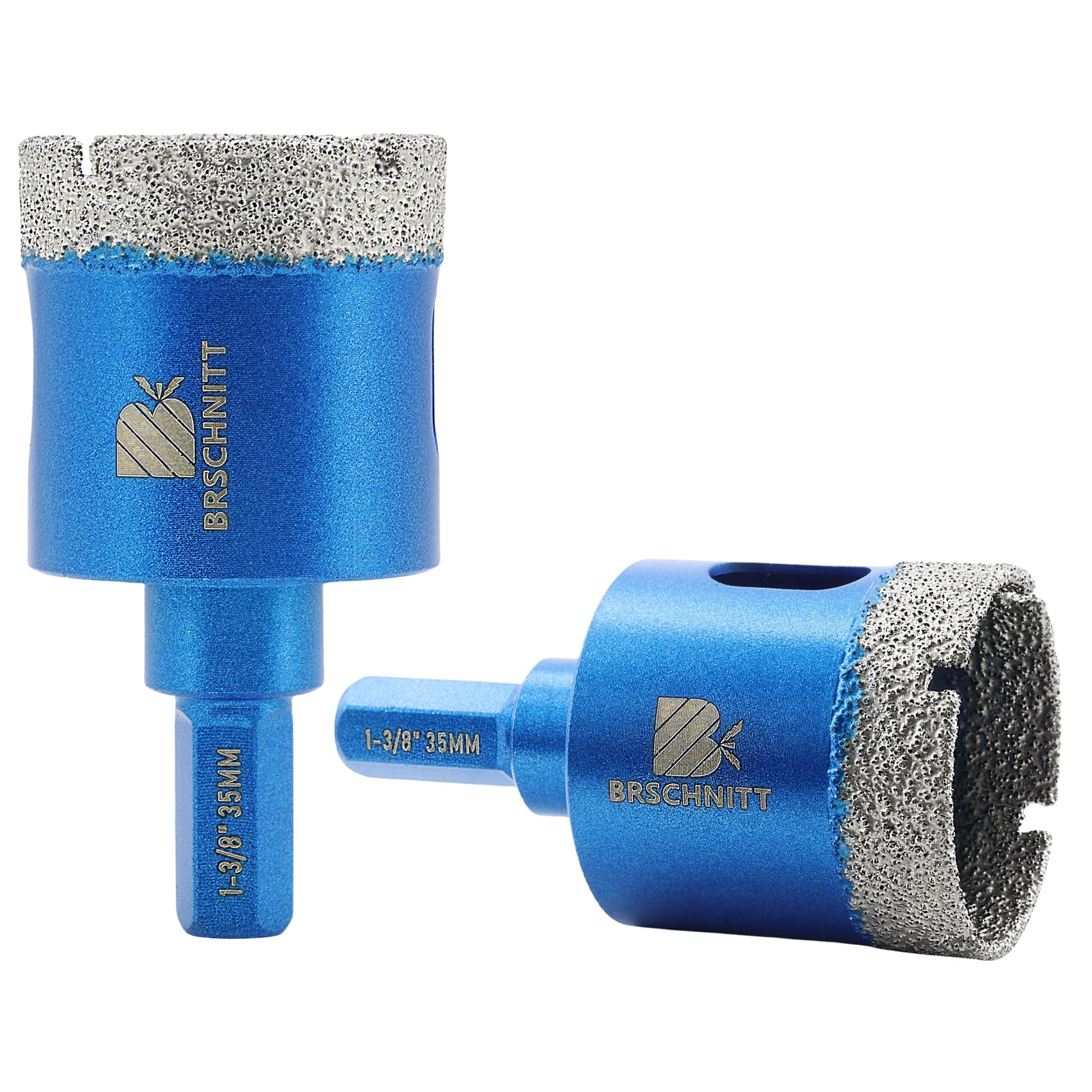 Dry Diamond Core Drill Bit Set,BRSCHNITT 2pcs 35mm Diamond Hole Saw Core Drill Bit with Hex Shank for Porcelain Tile Ceramic Stone Granite Marble