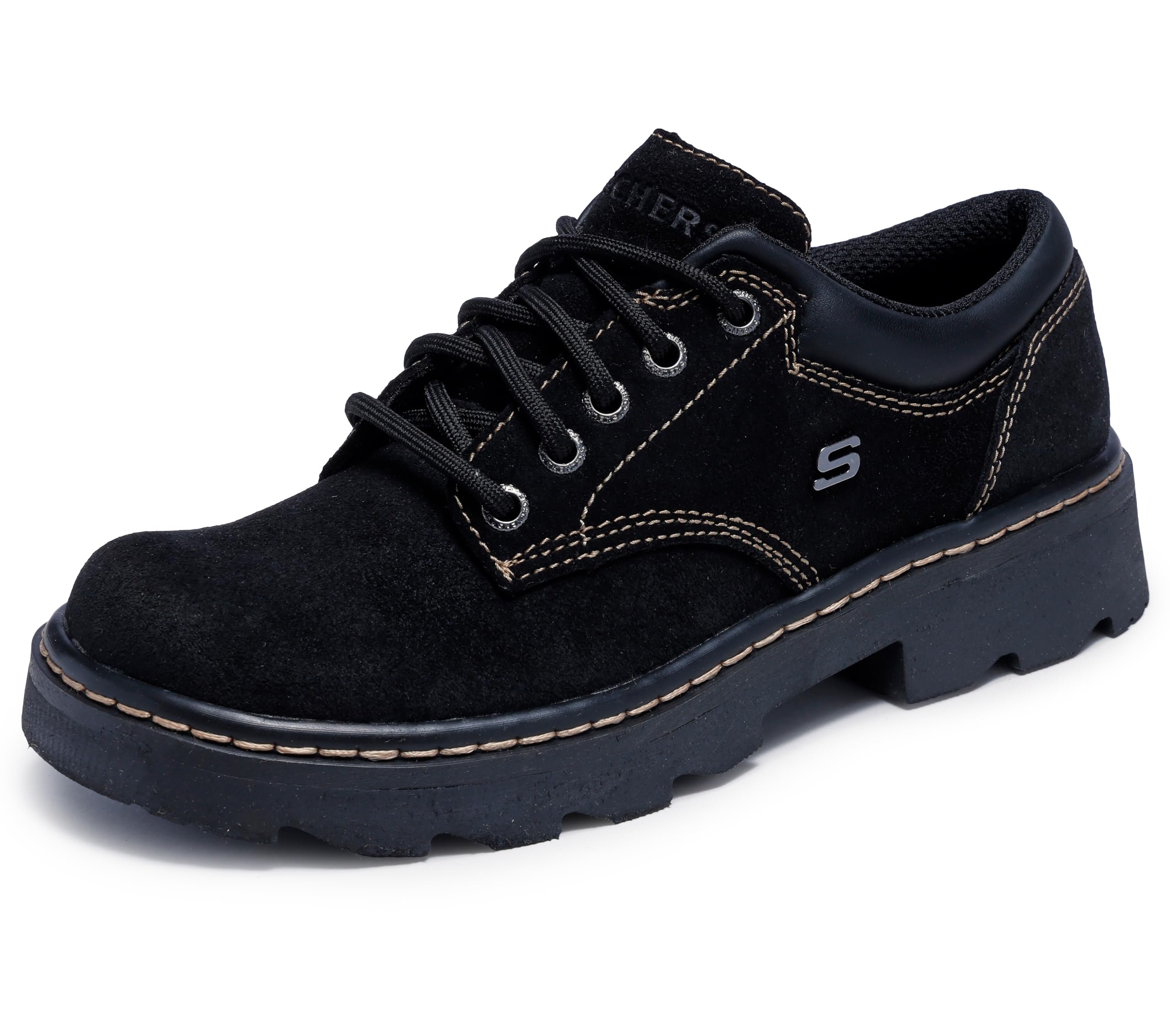 Skechers womens Parties – Mate Oxford, Black Scuff Resistant Leather, 8 US
