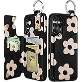 Shorogyt for Samsung Galaxy S24/for Samsung Galaxy S25 Wallet Case with Card Holder - Designer Black Flower Pattern Kickstand Magnetic Clasp Back Flip Folio Leather Phone Cases for S24 for Women Girls