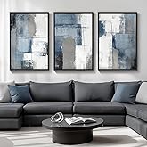 Large Framed Blue and Grey Abstract Wall Art for Living Room, 3 Piece Modern Canvas Prints Paintings Artwork for Walls, Minimalist Abstract Pictures Wall Decor for Hallway Office Bedroom 24x36 In