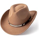 Gossifan Western Cowboy & Cowgirl Hat Felt Wide Brim Women Men Fedora Hats