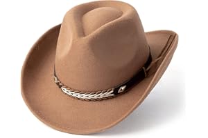 Gossifan Western Cowboy & Cowgirl Hat Felt Wide Brim Women Men Fedora Hats