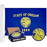 G128 Oregon State Flag | 3x5 Ft | Double ToughWeave Series Double Sided Embroidered 210D Polyester | Embroidered Design, Indoor/Outdoor, Brass Grommets, Heavy Duty, 2-ply