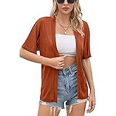Iandroiy Women's Lightweight Open Front Cardigans Casual Short Sleeve Blouse Tops