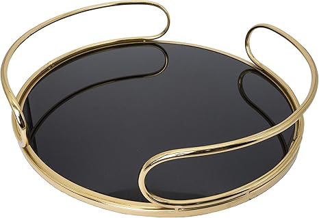 o plus bandeja decorativa bandeja de metal dorada con espejo bandeja redonda negra con diametro de 14 pulgadas