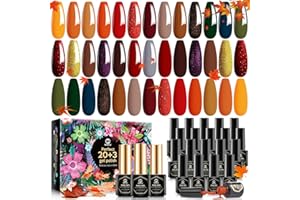 MEFA Fall Gel Nail Polish Set 23 Pcs, 20 Colors Autumn Halloween Brown Burgundy Orange Glitter Dark Green Blue Nail Gel Kit Nail Art with Glossy&Matte Top Base Coat, Manicure DIY Salon Gifts