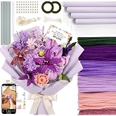 Caydo 700PCS Pipe Cleaner Flower Kit, Purple Craft Chenille Stems Bulk | with Floral Wires, Ribbons, Tapes, Stamens, Glue Sticks for Making Pipe Cleaner Bouquets
