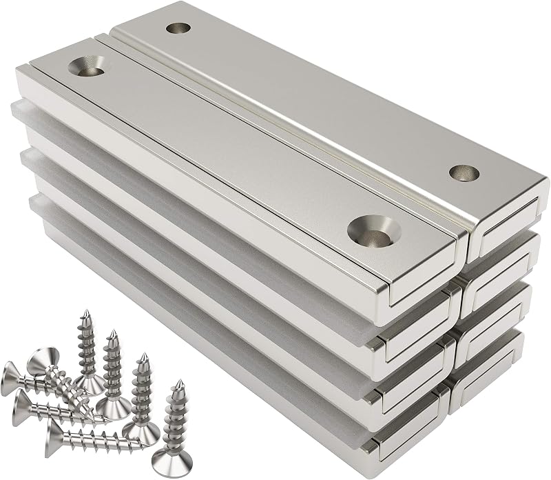 Magnetpro 8x 70lb Rectangular Neodymium Magnets 60x13.5x5mm Countersunk Hole