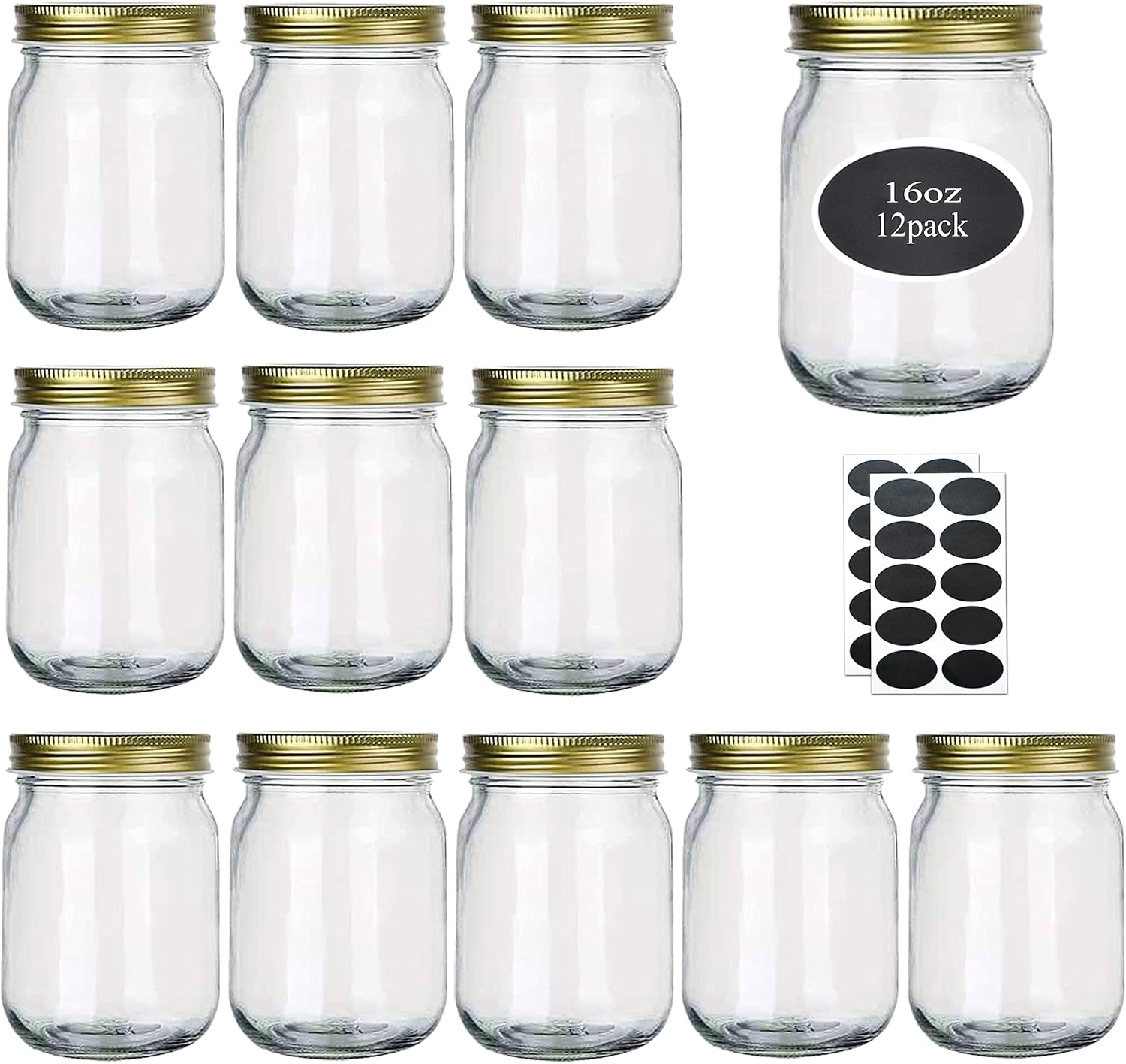 Mason Jars 16 oz Glass Jars with Lids 1 Pint Canning Jars For Meal Prep