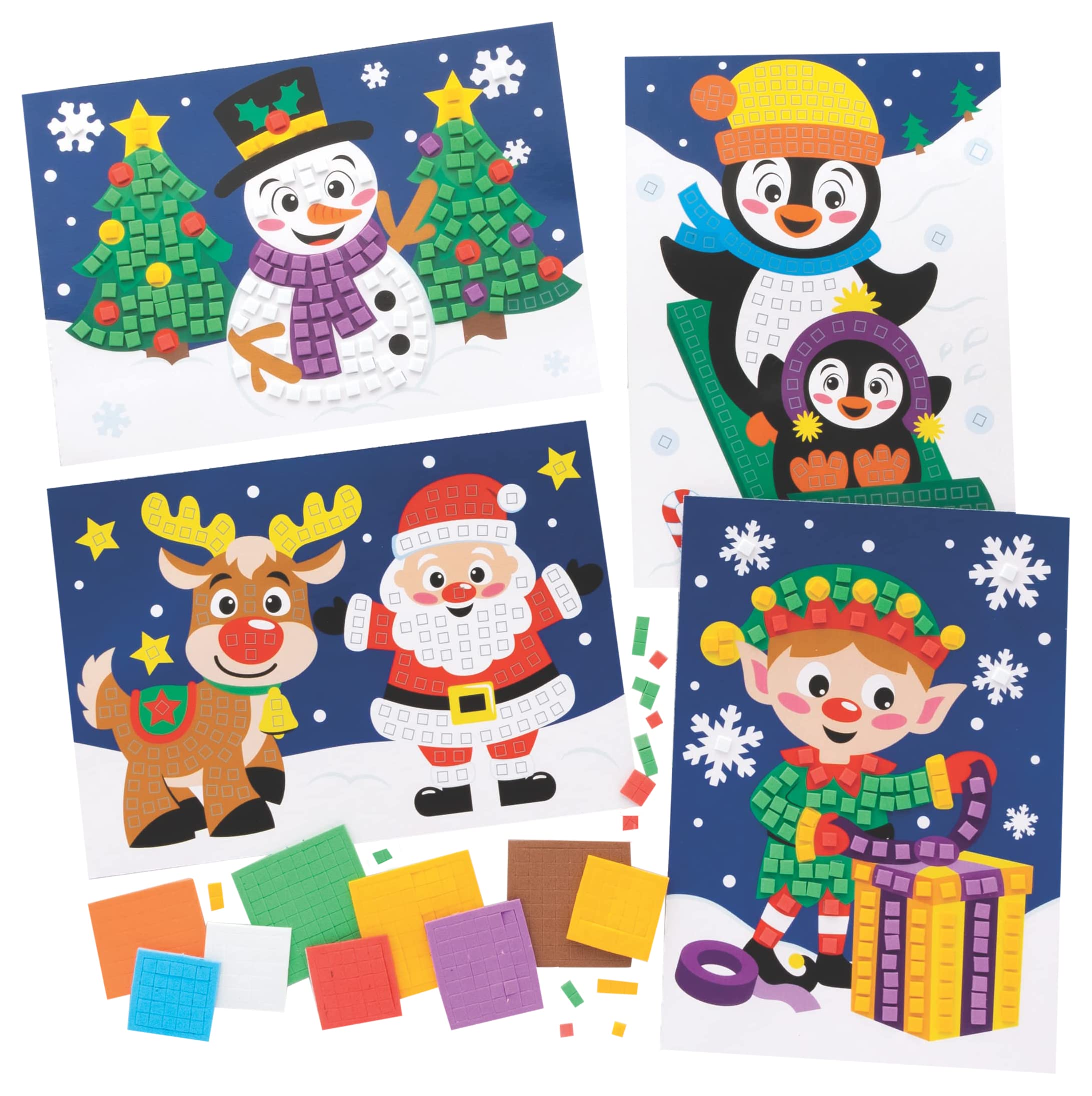 Baker Ross FC203 Christmas Mosaic Picture Kits - Pack of 4, Winter Mosaic Tiles Arts and Crafts, Christmas Mosaic Kits for Children, Creative Activities for Kids