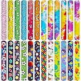 POPLAY 48PCS Slap Bracelets for Kids, Snap Bracelets Bulk Tie Dye Bracelet End of School Year Party Favors Classroom Prizes Kindergarten Graduation Exchanging Gifts
