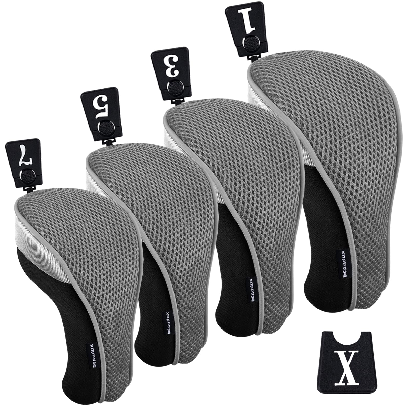 Andux 4pcs/Set Golf 460cc Driver Fairway Wood Club Head Covers Grey