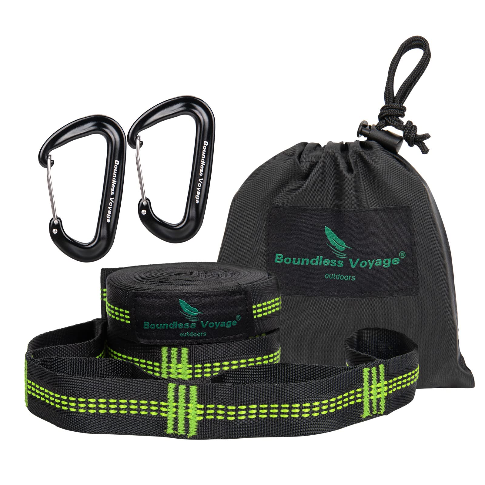 Boundless Voyage Camping Hammock Accessories Multi Function Tree Hanging Straps Children Swing Rope Hold 200KG 10 Rings Hammock Straps 2 Pack(bv1027-green)